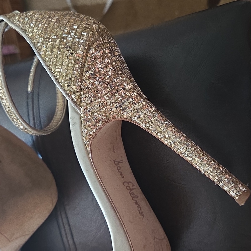 Sam Edelman Gold Stiletto Heels Ankle Strap - Picture 11 of 12